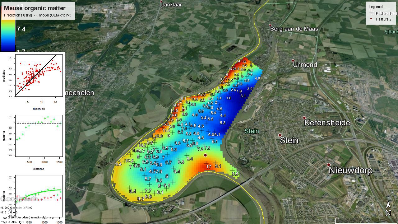 Example of a plotKML output for geostatistical model and prediction.