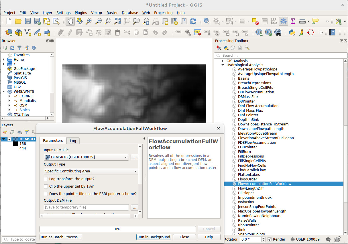 Calling WhiteboxTools from QGIS via the WhiteboxTools plugin.